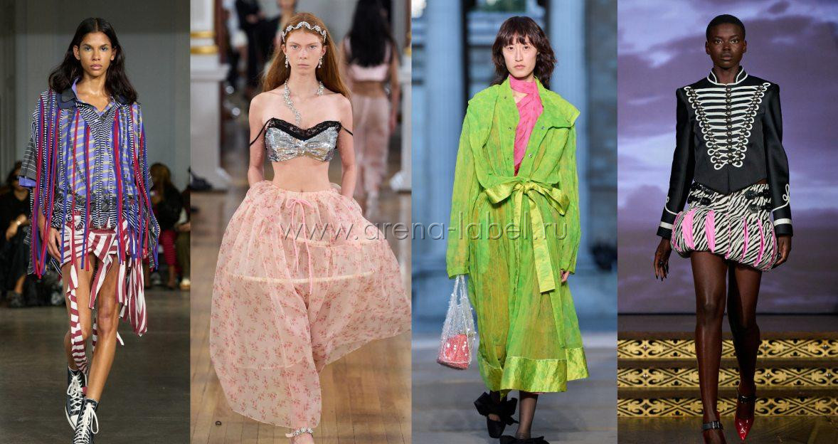 Модели на подиуме London Fashion Week в дизайнерских образах — эклектичные силуэты, яркие текстуры и акцентные детали коллекций сезона